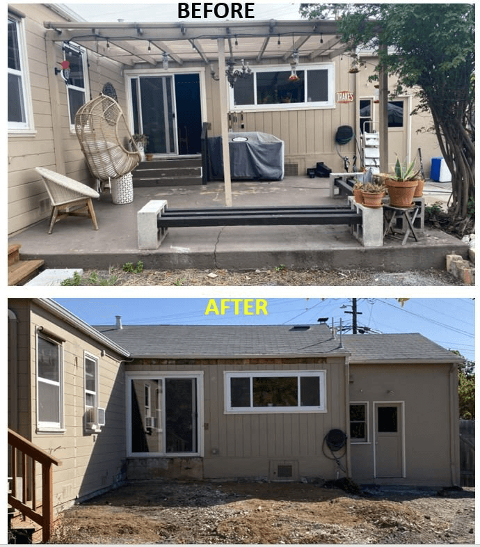 Patio and pergola demolition, before and after